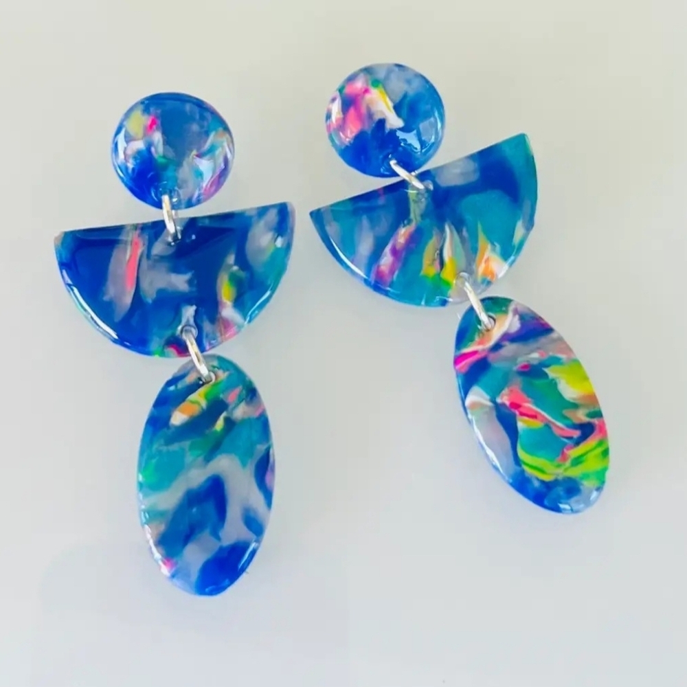 Colorful Abstract Dangle Earrings - Picture 2 of 2
